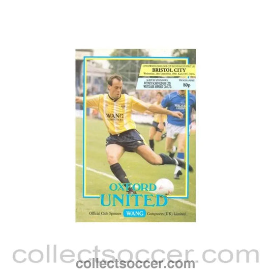 1988 - Oxford United v Bristol City official programme 28/09/1988 Littlewoods Cup - Collect Soccer
