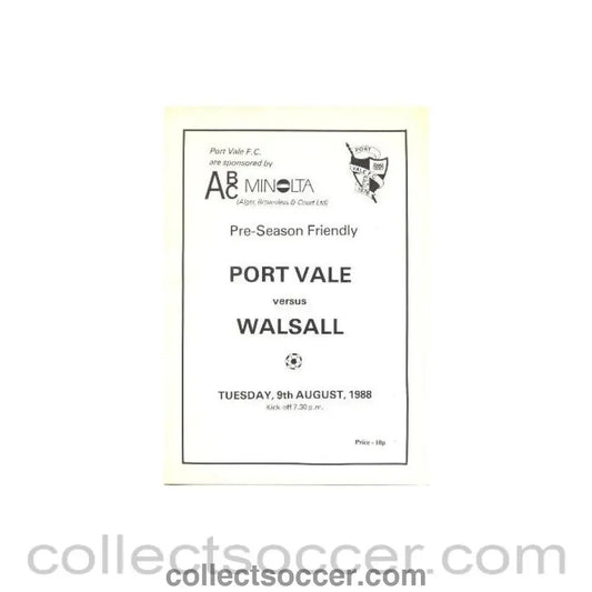 1988 - Port Vale v Walsall official programme 09/08/1988 - Collect Soccer
