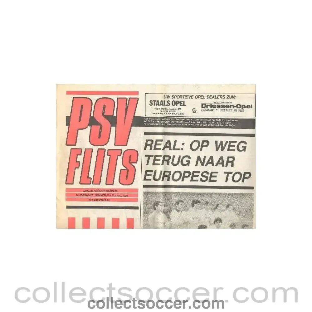 1988 PSV v Real Madtid official programme 20/04/1988 - Collect Soccer