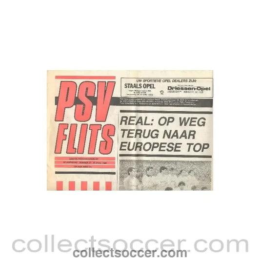 1988 PSV v Real Madtid official programme 20/04/1988