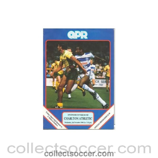 1988 - Queen's Park Rangers v Charlton Athletic official programme 02/11/1988 Littlewoods Cup - Collect Soccer