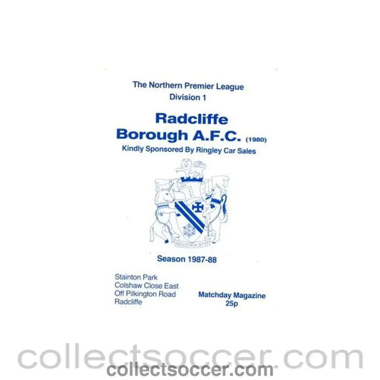 1988 - Radcliffe Borough v Leek Town official programme 25/04/1988 Northern Premier League Division 1 - Collect Soccer