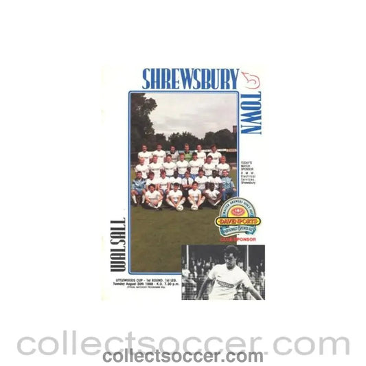 1988 - Shrewsbury Town v Walsall official programme 30/08/1988 Littlewoods Cup - Collect Soccer