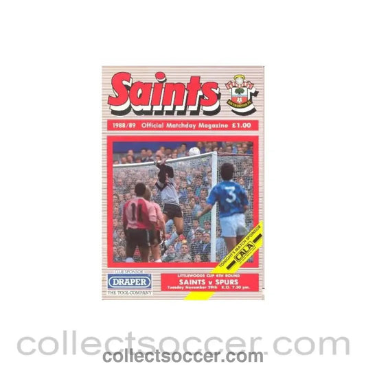 1988 - Southampton v Tottenham Hotspur official programme 29/11/1988 Littlewoods Cup - Collect Soccer