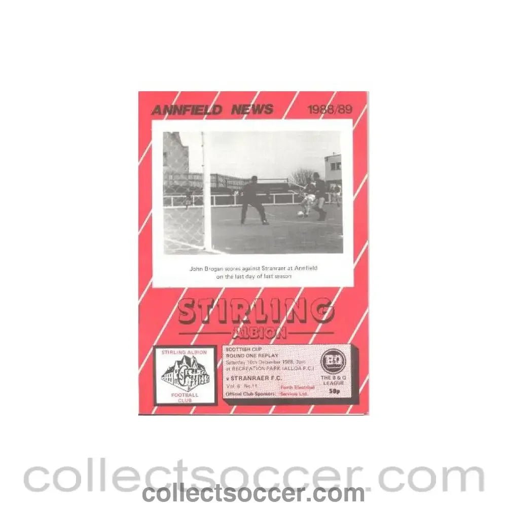1988 - Stirling Albion v Stranraer official programme 10/12/1988 Scottish Cup - Collect Soccer