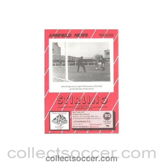 1988 - Stirling Albion v Stranraer official programme 10/12/1988 Scottish Cup - Collect Soccer