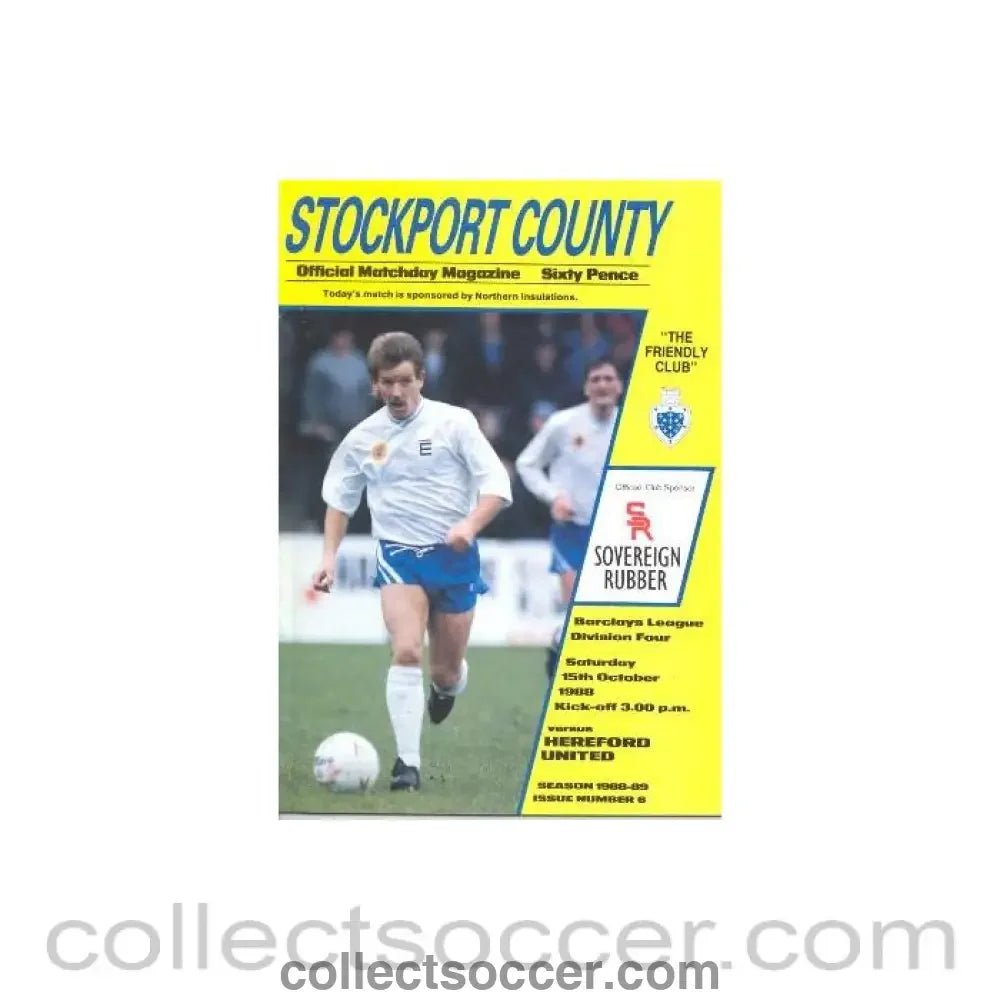 1988 - Stockport County v Hereford United official programme 15/10/1988 Football League - Collect Soccer