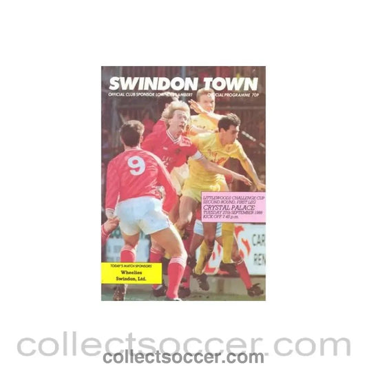 1988 - Swindon Town v Crystal Palace official programme 27/09/1988 Littlewoods Cup - Collect Soccer