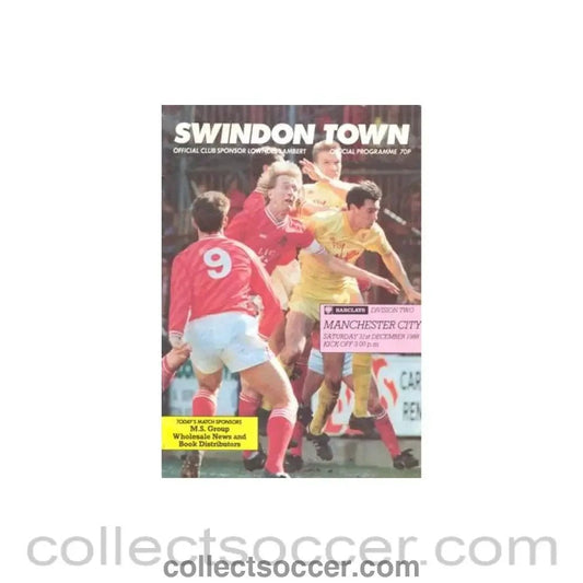1988 - Swindon Town v Manchester City official programme 31/12/1988 Barclays League - Collect Soccer