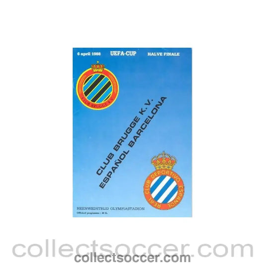 1988 UEFA Cup Semi-Final Brugge v Espanol Barcelona official programme 06/04/1988