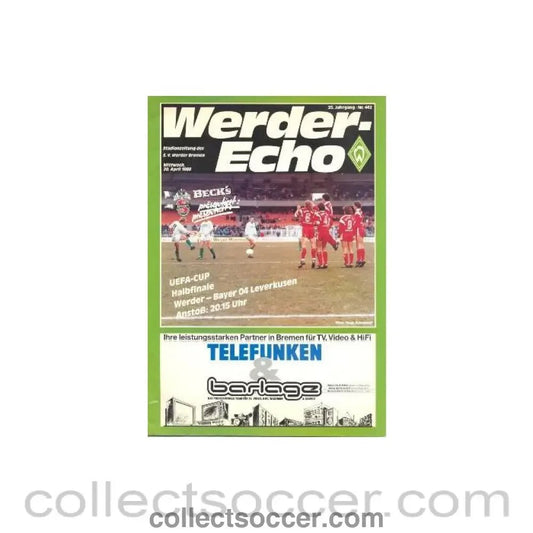 1988 Werder Bremen v Bayern Leverkusen UEFA Cup Semi - Final official programme 20/04/1988, - Collect Soccer