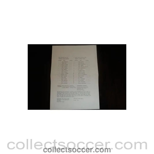 1988 - Weymouth v Copenhagen official teamsheet 16/03/1988 Friendly Semi-Professional International