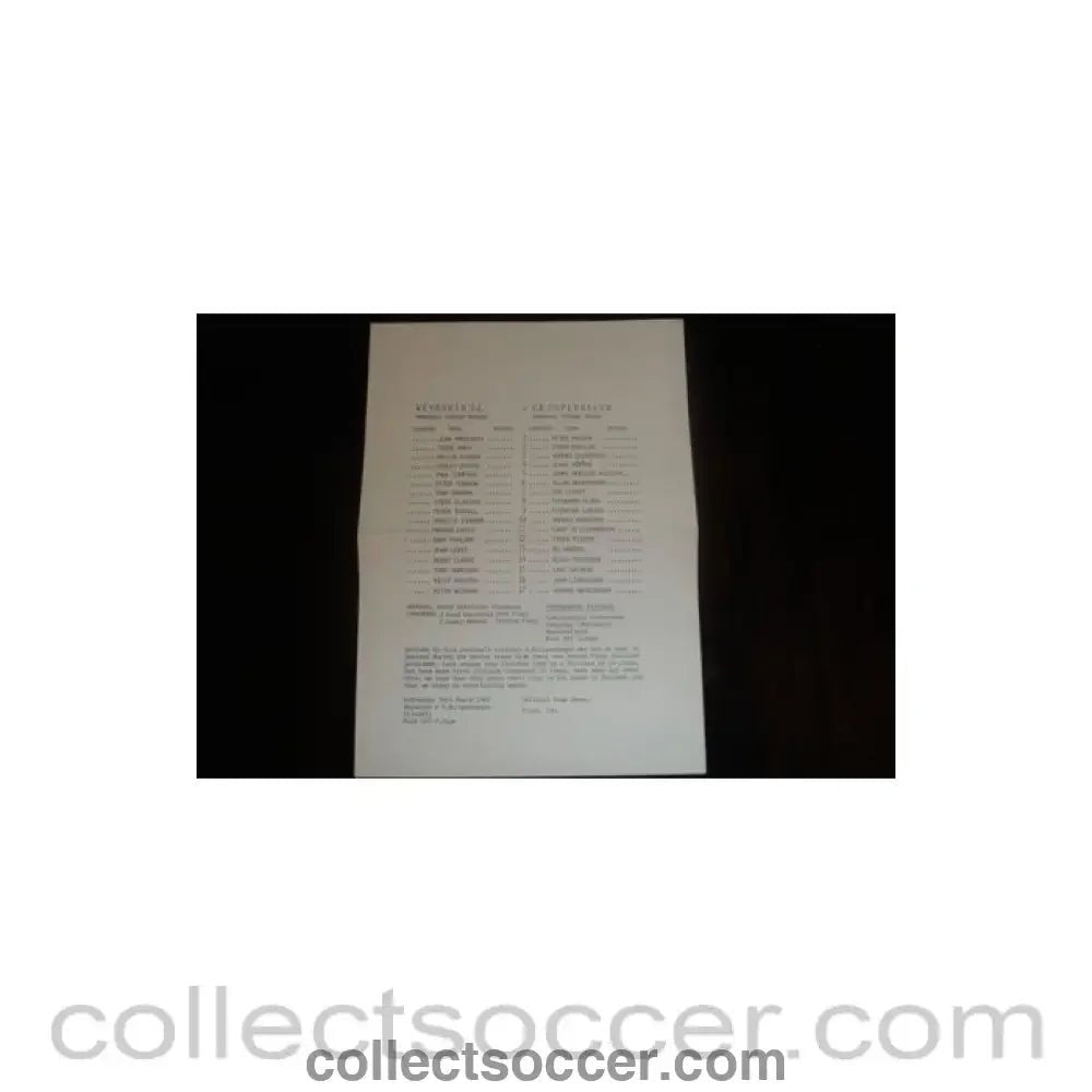 1988 - Weymouth v Copenhagen official teamsheet 16/03/1988 Friendly, Semi - Professional International - Collect Soccer