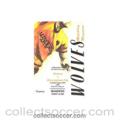 1988 - Wolverhampton Wanderers v Birmingham City official programme 30/08/1988 Littlewoods Cup - Collect Soccer