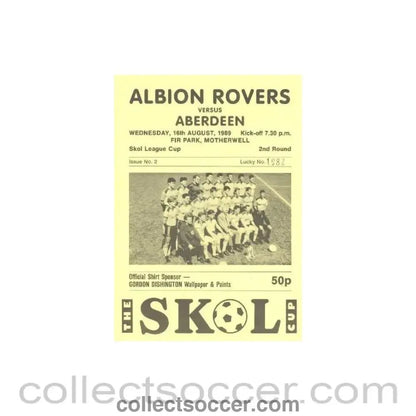 1989 - Albion Rovers v Aberdeen official programme 16/08/1989 Skol League Cup - Collect Soccer