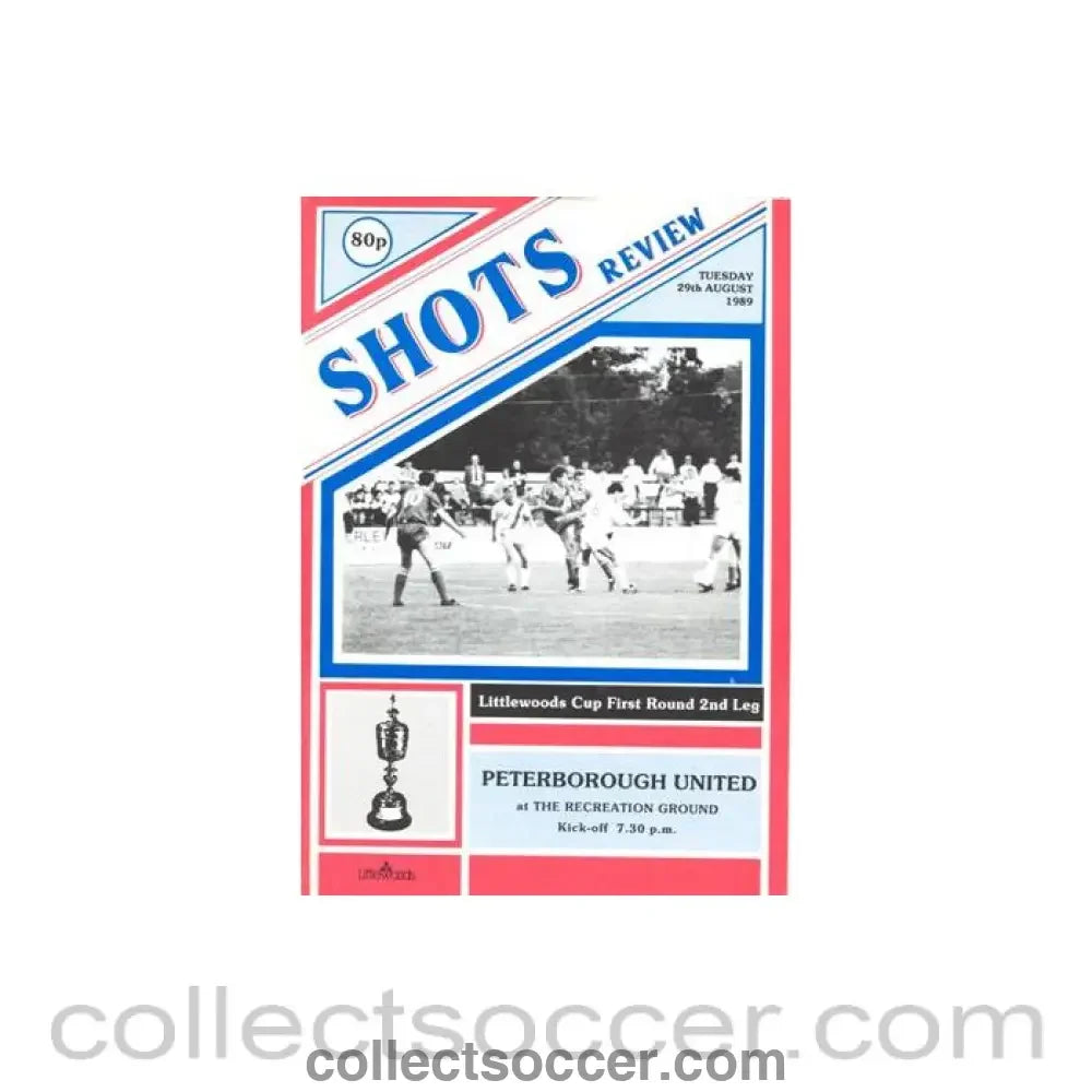1989 - Aldershot Town v Peterborough United official programme 29/08/1989 Littlewoods Cup