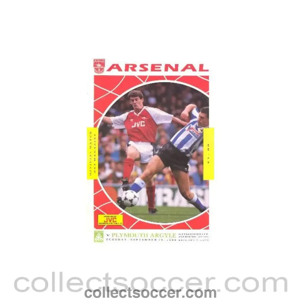 1989 - Arsenal v Plymouth Argyle official programme 19/09/1989 Littlewoods Cup