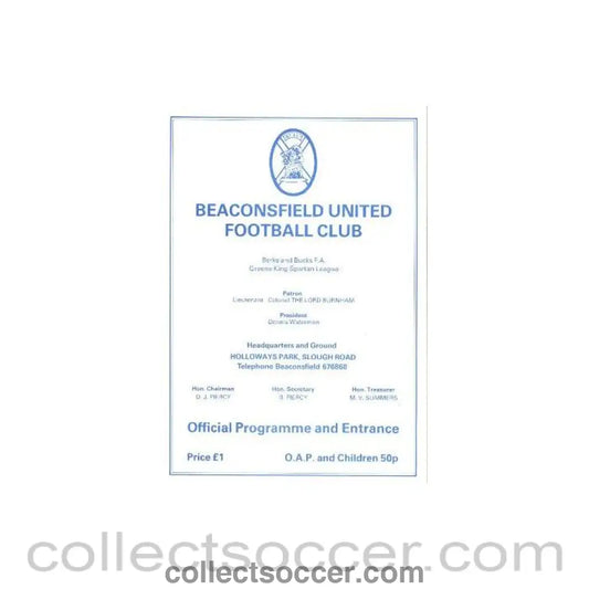 1989 - Beaconsfield United vChelsea official programme 1989-1990