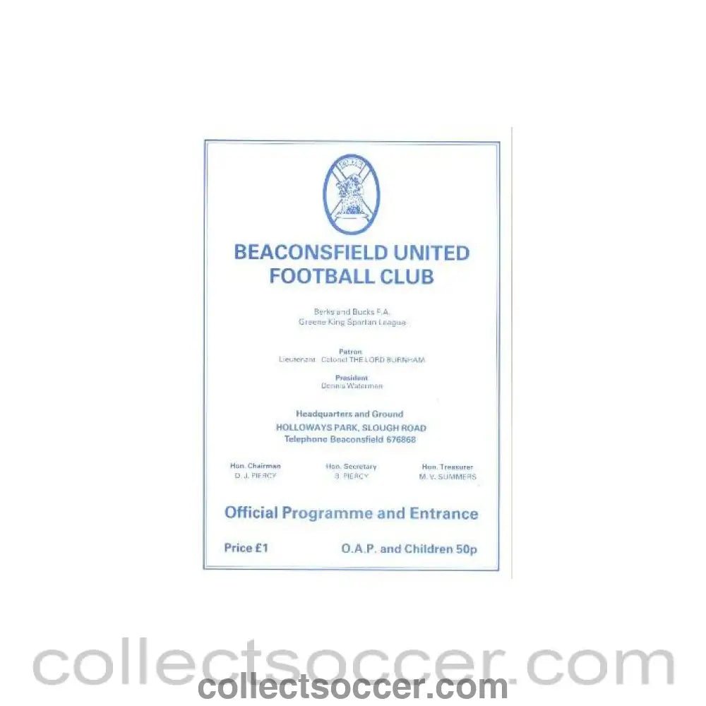 1989 - Beaconsfield United vChelsea official programme 1989 - 1990 - Collect Soccer