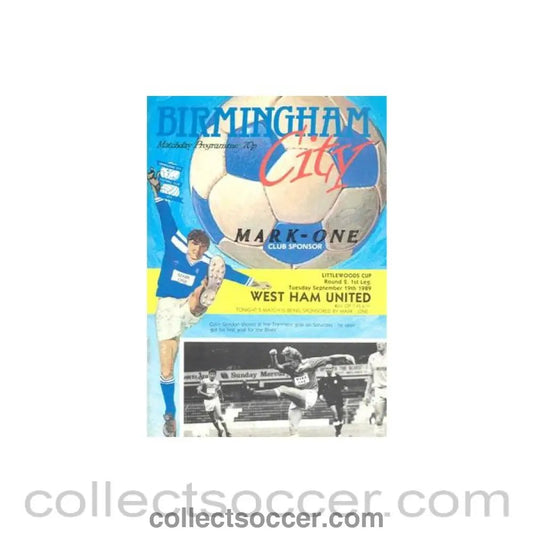 1989 - Birmingham City v West Ham United official programme 19/09/1989 Littlewoods Cup - Collect Soccer