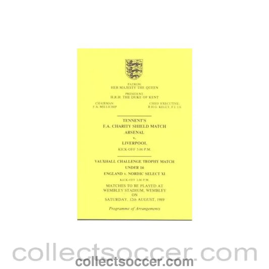1989 Charity Shield Arsenal v Liverpool Programme of Arrangements for the Royal Box