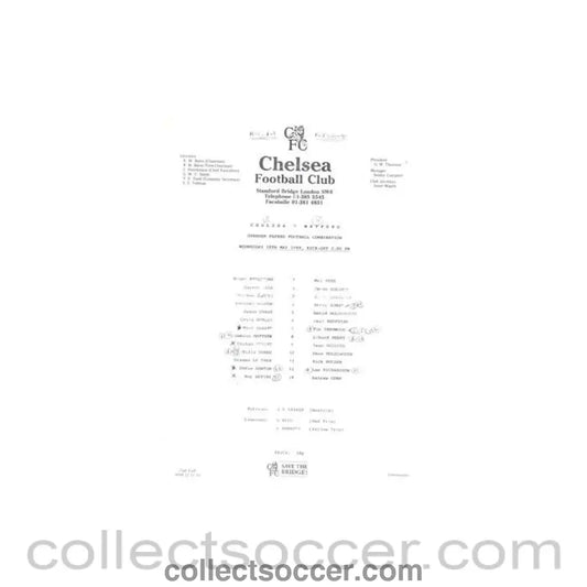 1989 - Chelsea v Watford Reserves official teamsheet 10/05/1989 Football Combination - Collect Soccer