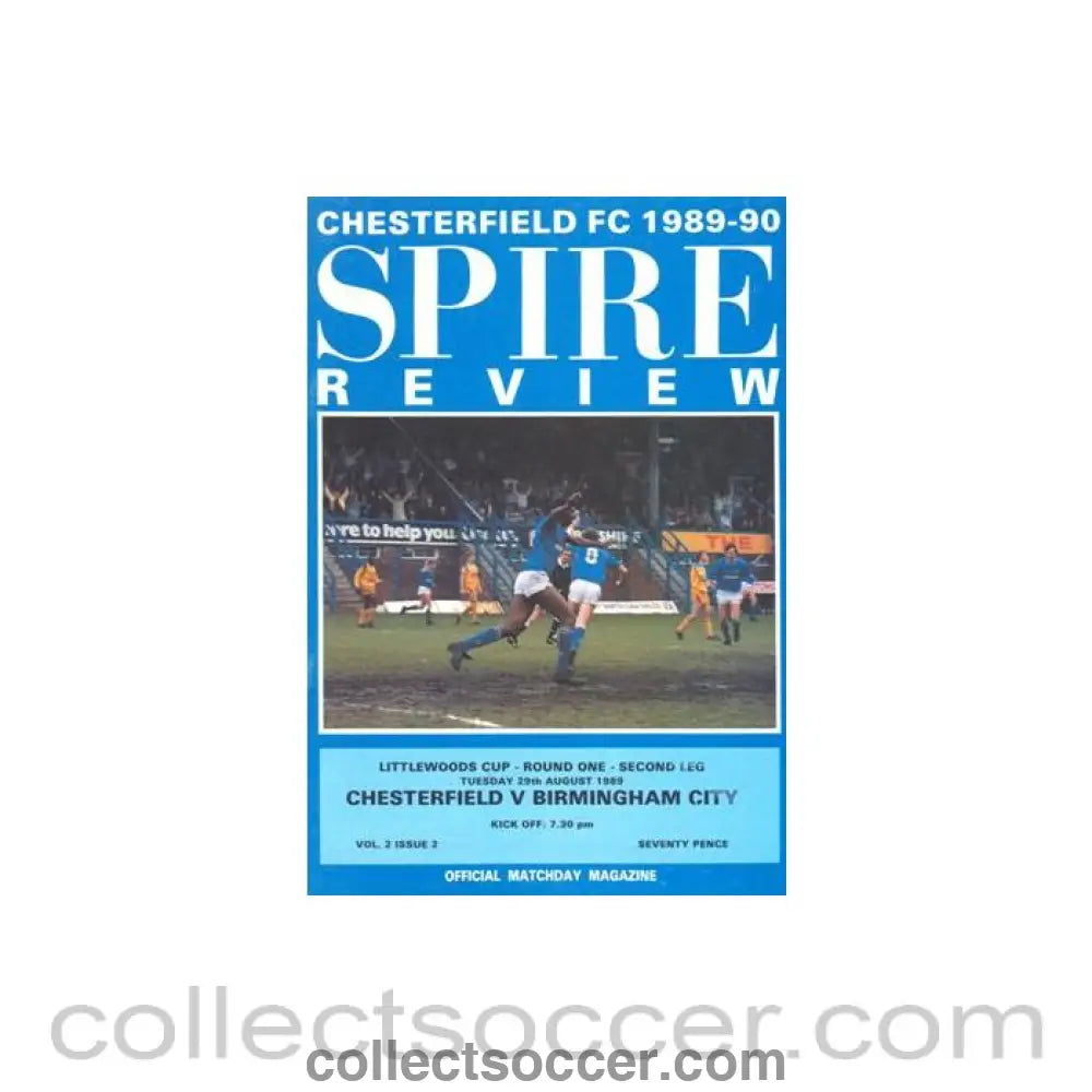 1989 - Chesterfield v Birmingham City official programme 29/08/1989 Littlewoods Cup