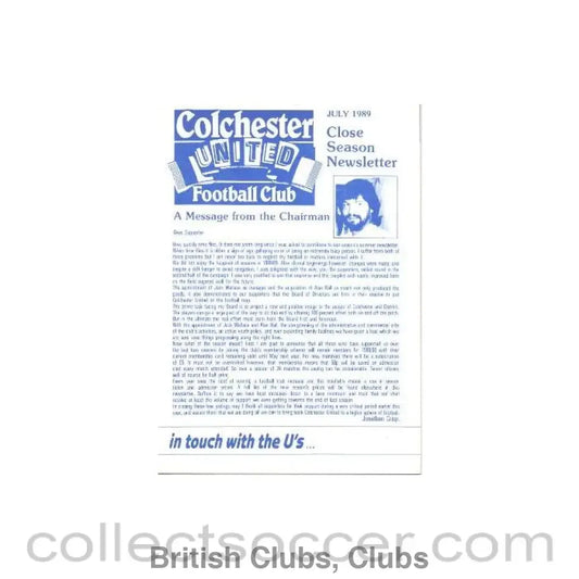 1989 - Colchester United FC Close Season Newsletter of July 1989