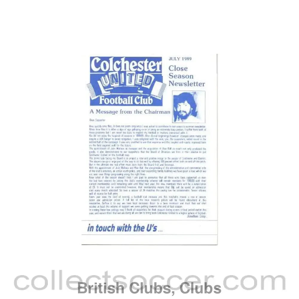 1989 - Colchester United FC Close Season Newsletter of July 1989