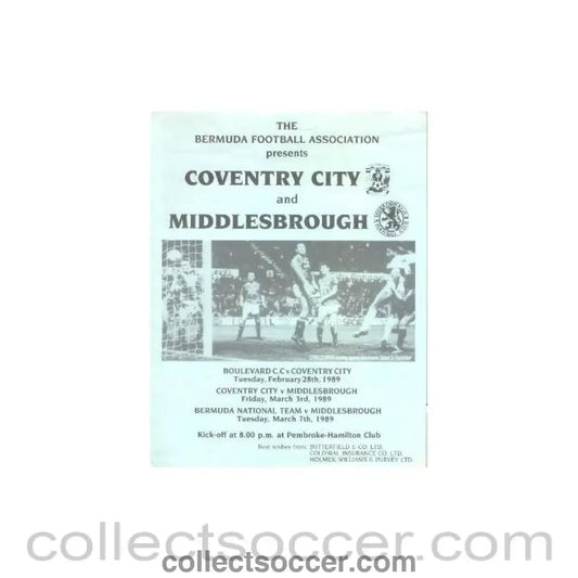 1989 - Coventry City v Middlesbrough Bermuda Football Association official programme 03/03/1989 - Collect Soccer