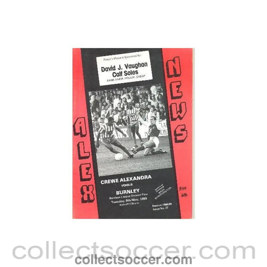 1989 - Crewe Alexandra v Burnley official programme 09/05/1989 Barclays League - Collect Soccer