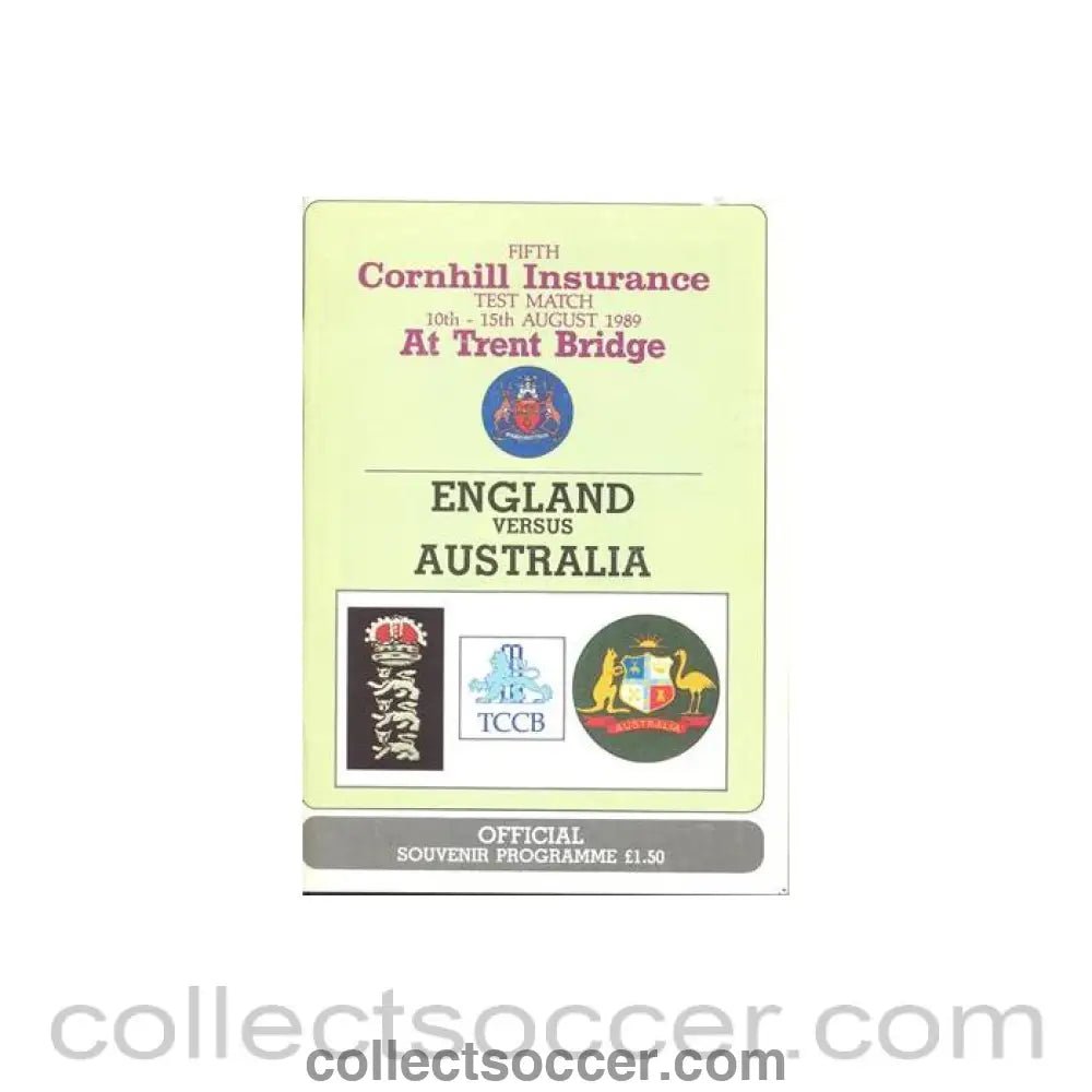 1989 - Cricket - England v Australia official programme August 1989 5th Cornhill Insurance Test Match - Collect Soccer
