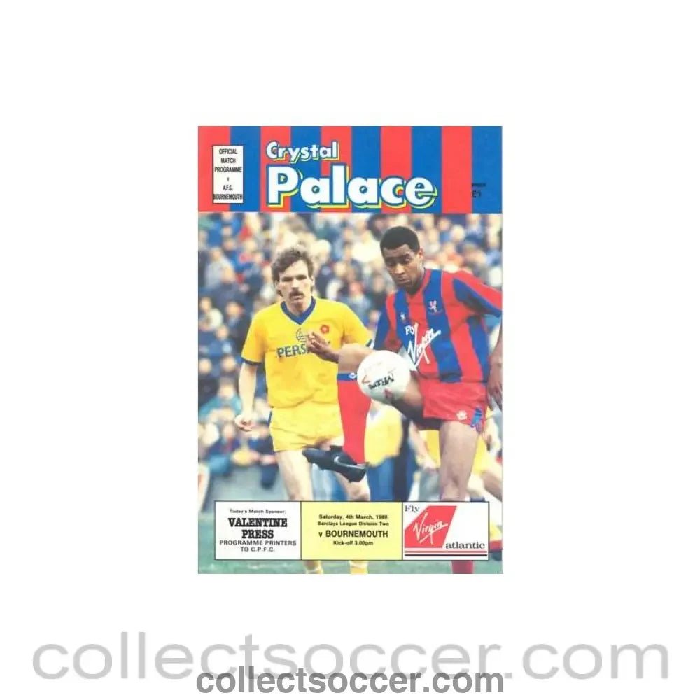 1989 - Crystal Palace v Bournemouth official programme 04/03/1989 Football League - Collect Soccer