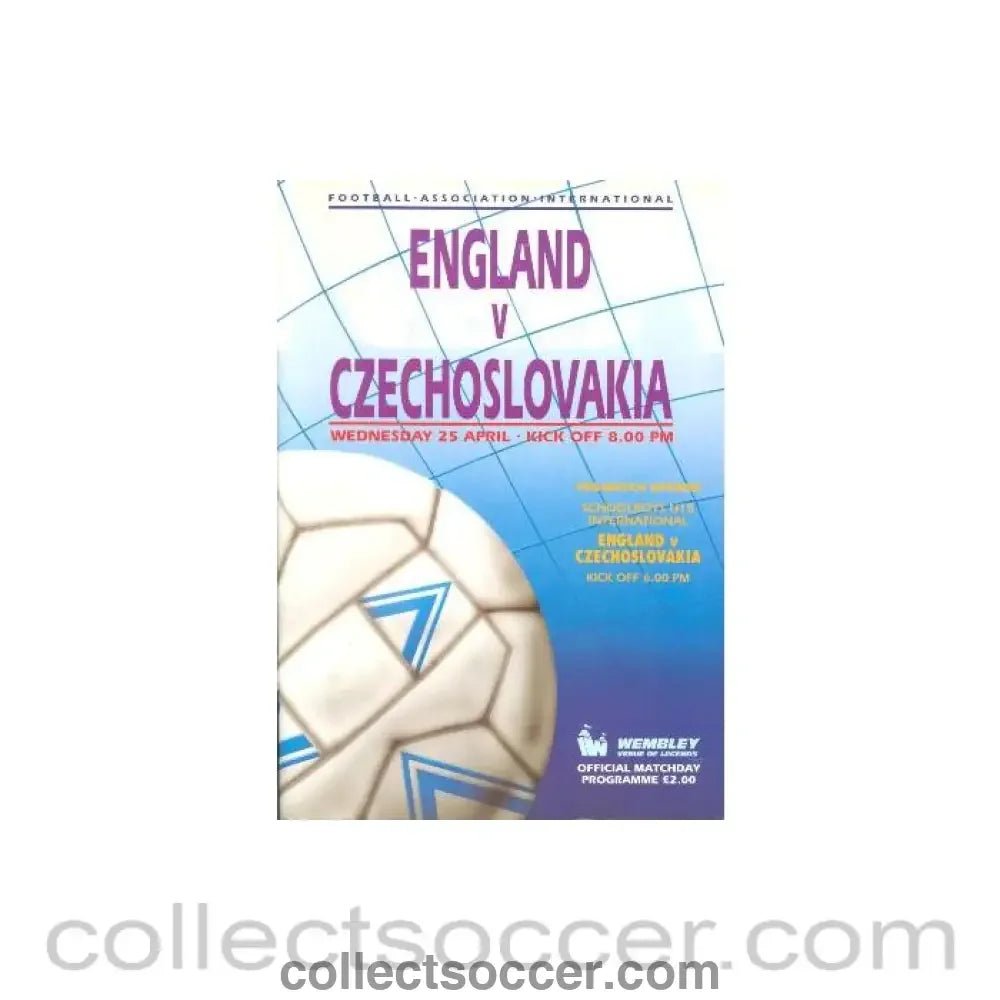1989 England v Czechoslovakia official programme 25/04/1989 - Collect Soccer