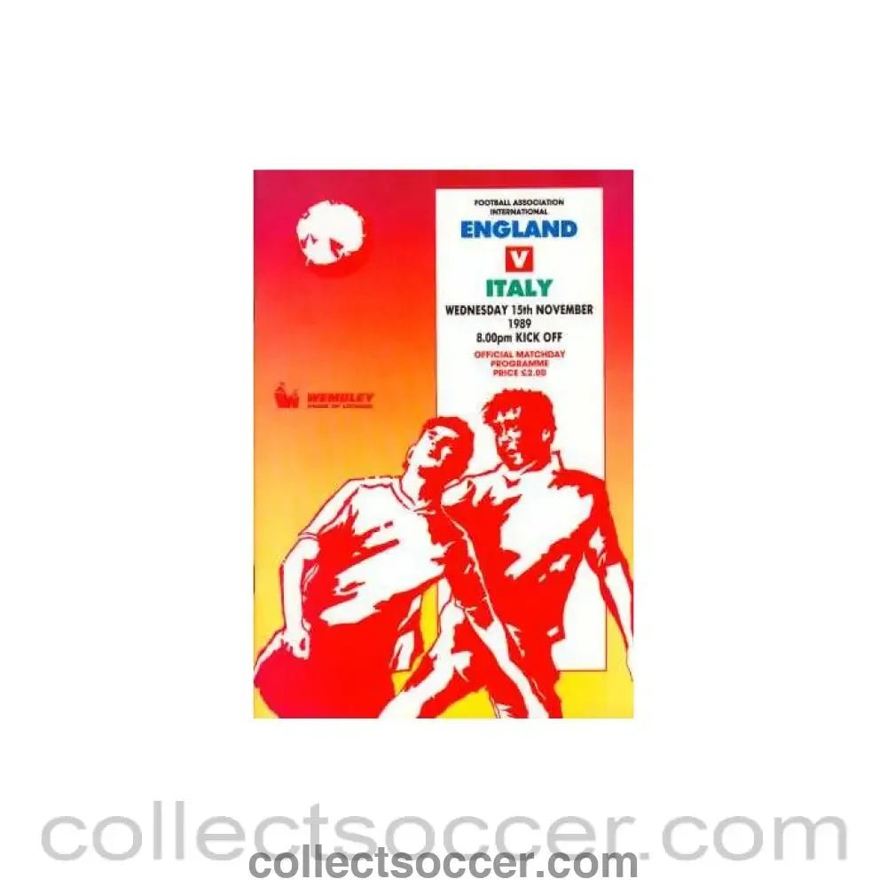 1989 England V Italy Programme 15/11/1989 - Collect Soccer