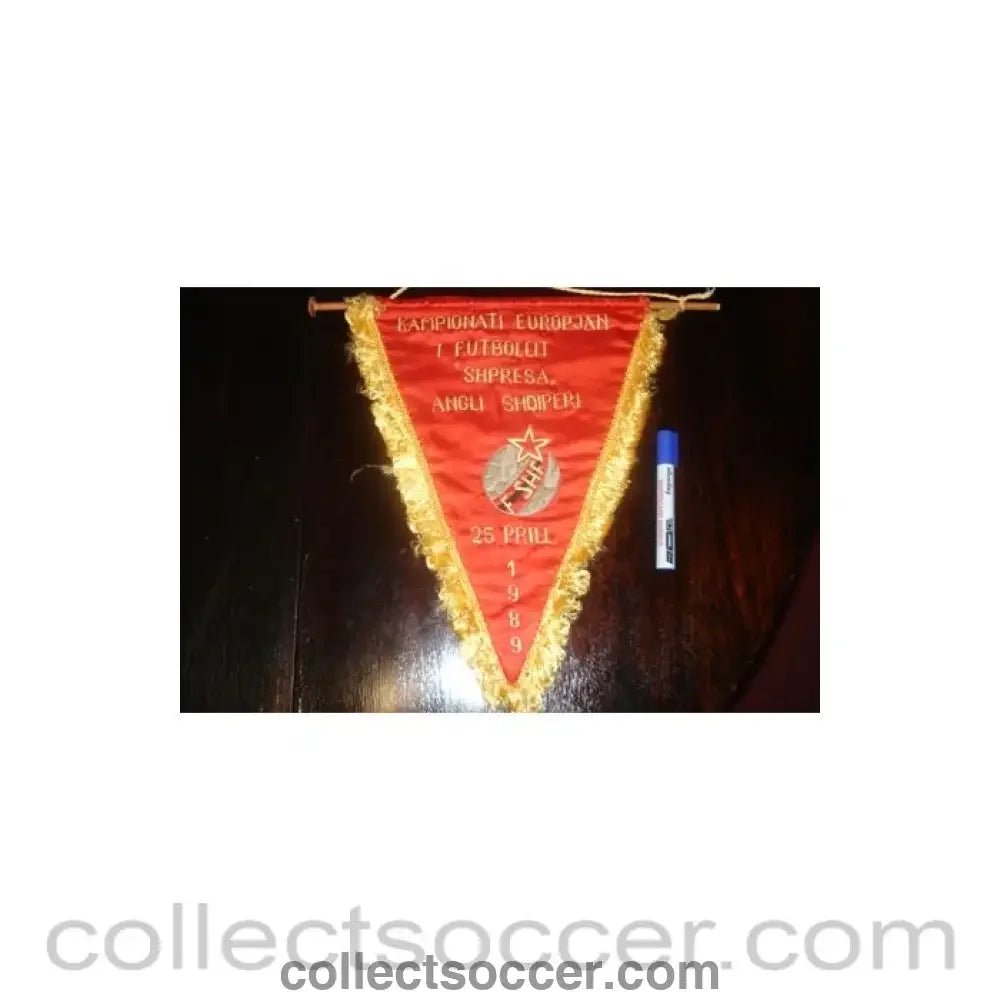 1989 - England v Shqiperi 25/04/1989 European Championship Pennant - Collect Soccer