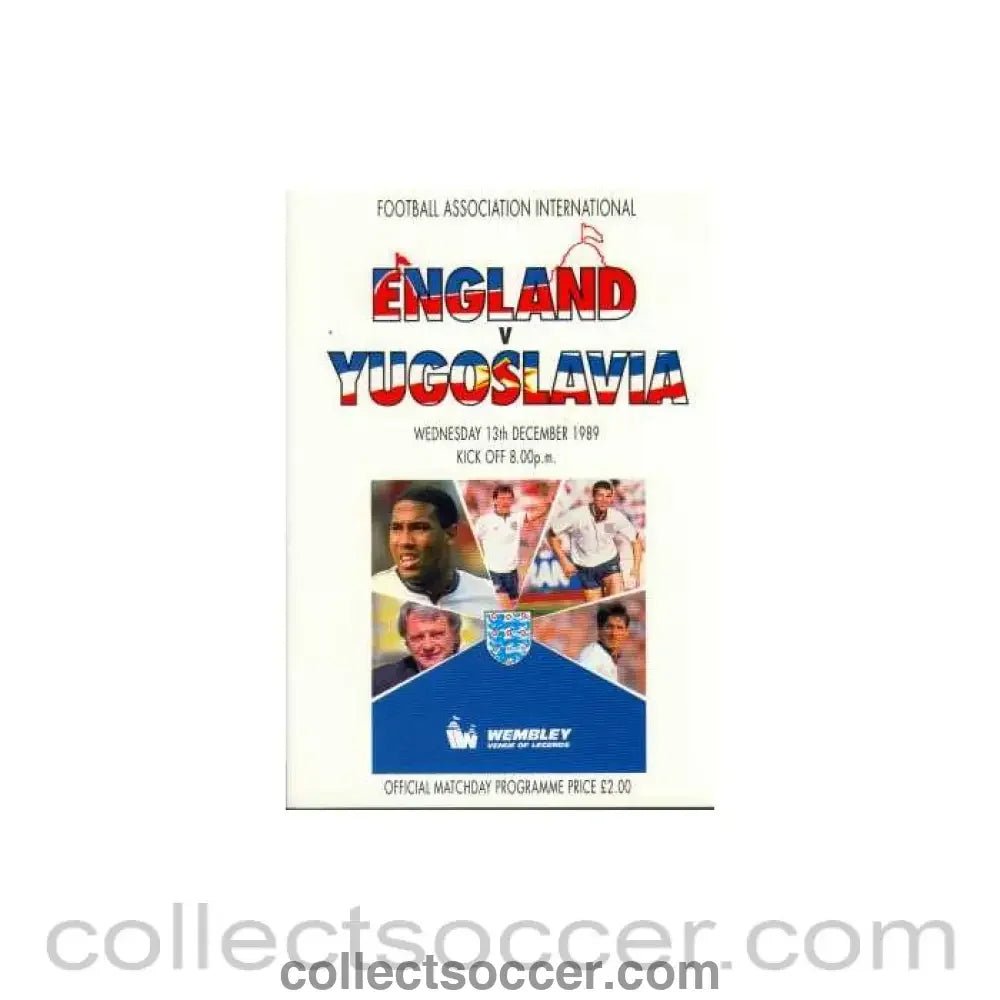 1989 England V Yugoslavia Programme 13/12/1989 - Collect Soccer