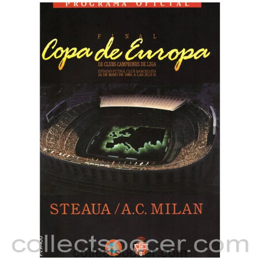 1989 European Cup Final Steaua Bucharest v AC Milan Official Programme - Collect Soccer