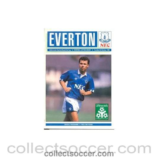 1989 - Everton v Leyton Orient official programme 03/10/1989 Littlewoods Cup - Collect Soccer