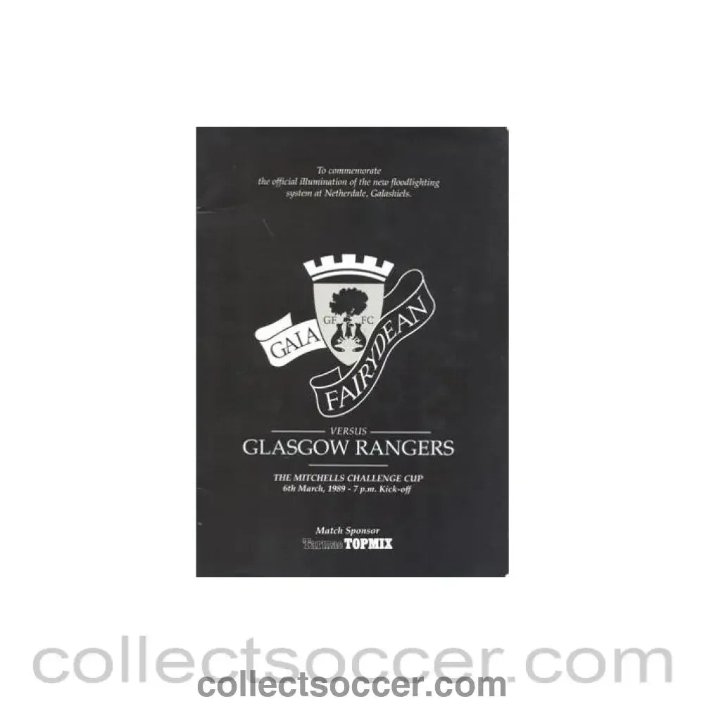 1989 - Gala Fairydean v Glasgow Rangers official programme 06/03/1989 Mitchells Challenge Cup - Collect Soccer