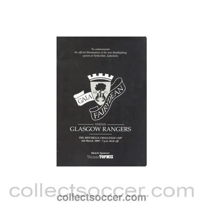 1989 - Gala Fairydean v Glasgow Rangers official programme 06/03/1989 Mitchells Challenge Cup - Collect Soccer