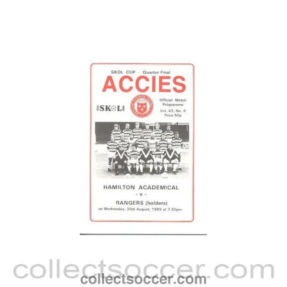 1989 - Hamilton Academical (Accies) v Glasgow Rangers official programme 30/08/1989 Skol Cup - Collect Soccer