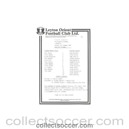 1989 - Leyton Orient vChelsea official programme 11/08/1989
