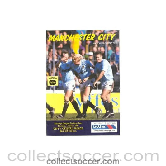 1989 - Manchester City v Crystal Palace official programme 01/05/1989 Football League - Collect Soccer