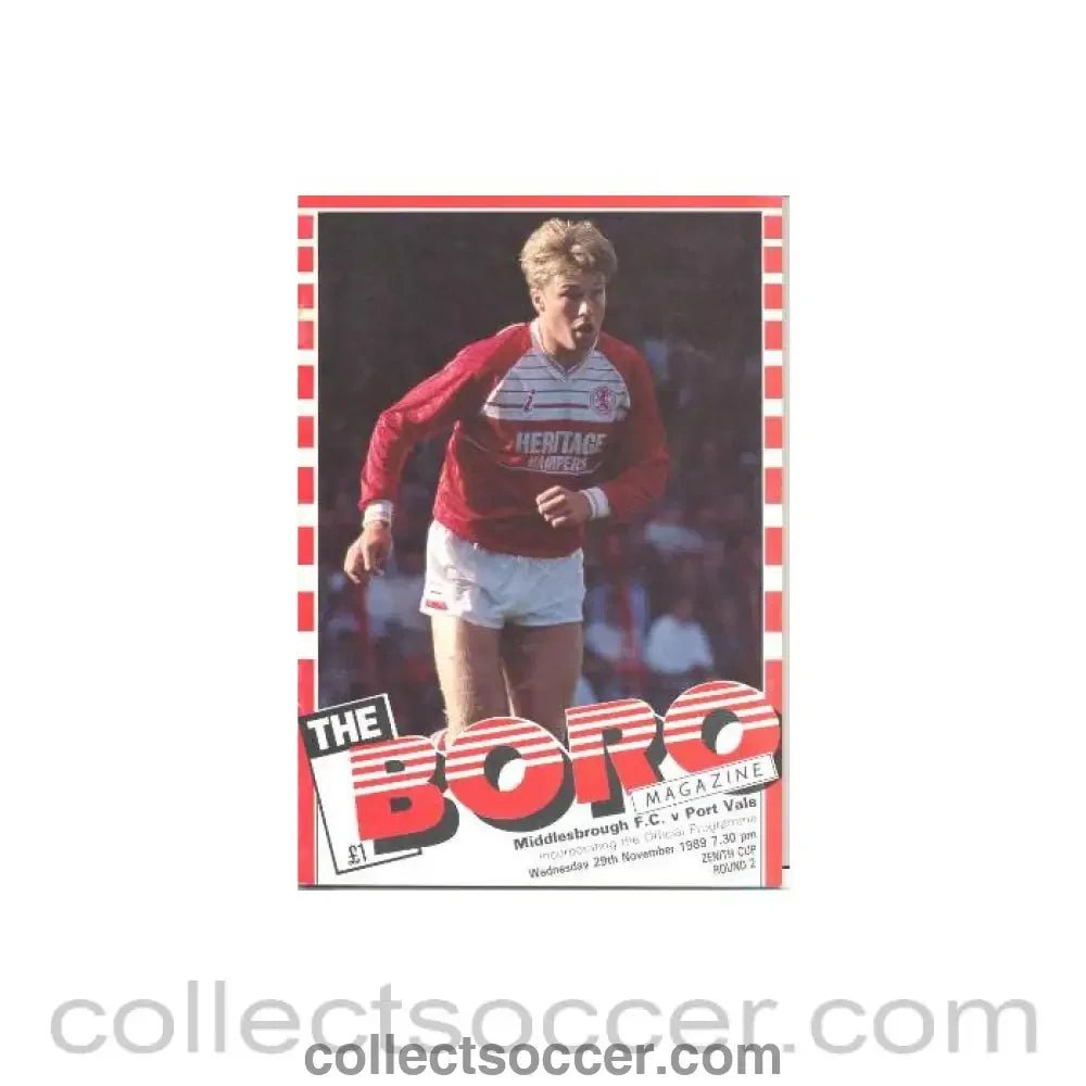 1989 - Middlesbrough v Port Vale official programme 29/11/1989 Zenith Cup - Collect Soccer