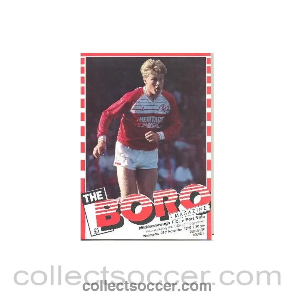 1989 - Middlesbrough v Port Vale official programme 29/11/1989 Zenith Cup - Collect Soccer