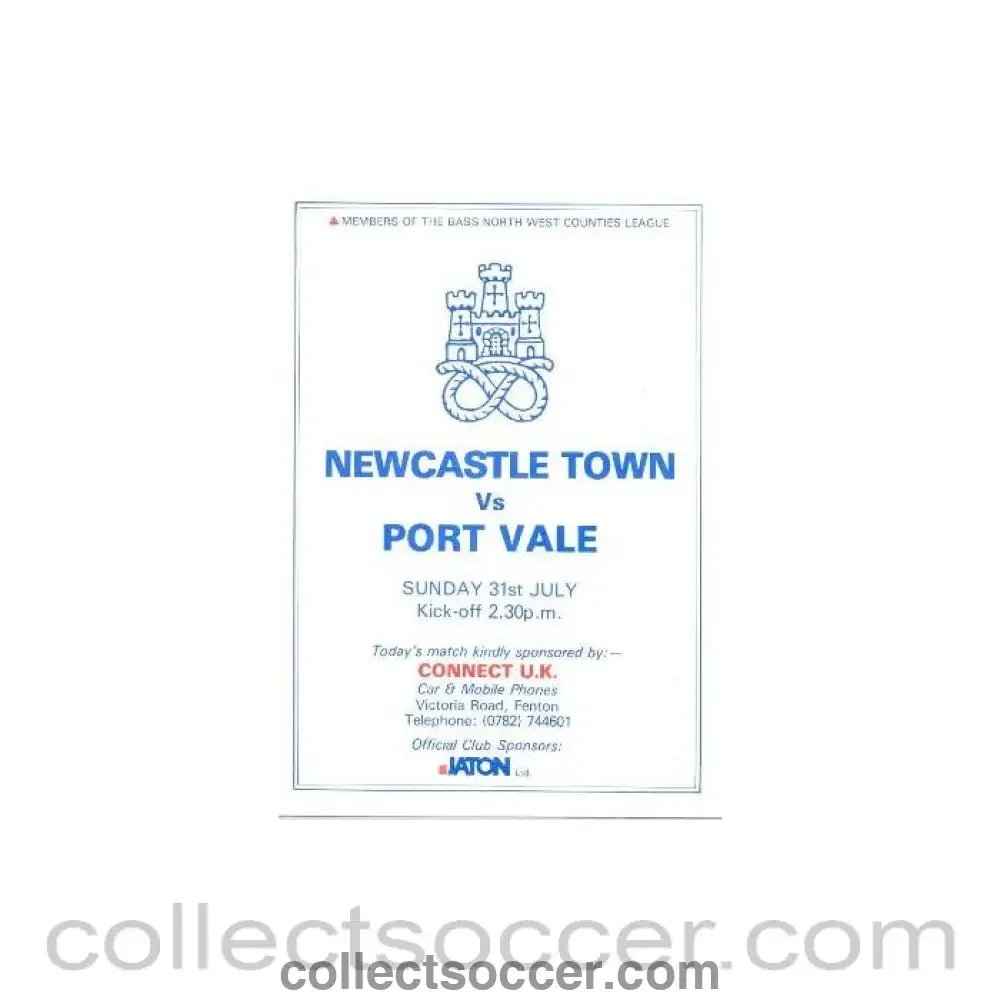 1989 - Newcastle Town v Port Vale official programme 31/07/1989 - Collect Soccer