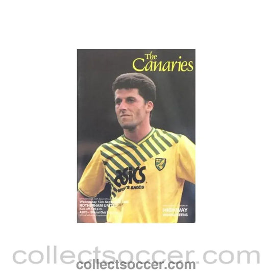 1989 - Norwich City v Rotherham United official programme 13/09/1989 Littlewoods Cup - Collect Soccer