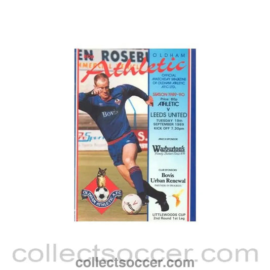 1989 - Oldham Athletic v Leeds United official programme 19/09/1989 Littlewoods Cup - Collect Soccer