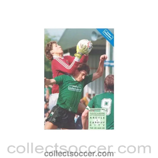 1989 - Plymouth Argile v Cardiff City official programme 29/08/1989 Littlewoods Cup - Collect Soccer